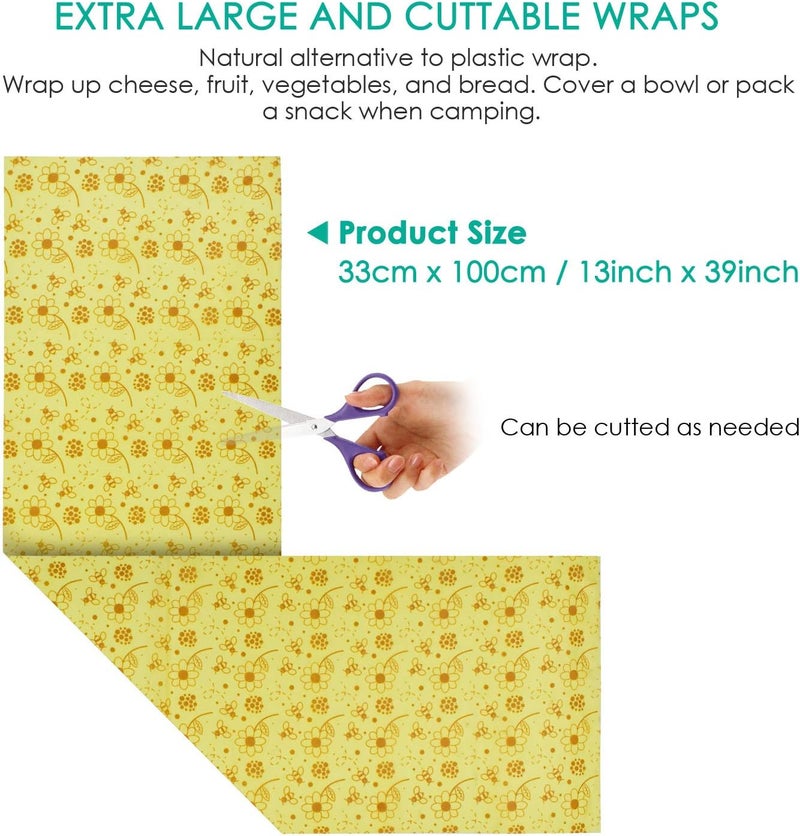 ERKOON Reusable Beeswax Food Wraps, 13x39 Inch Eco-Friendly Beeswax Wraps for Bread Sustainable Food Storage Wraps Beeswax Paper Roll for Sandwich, Cheese - Image 2